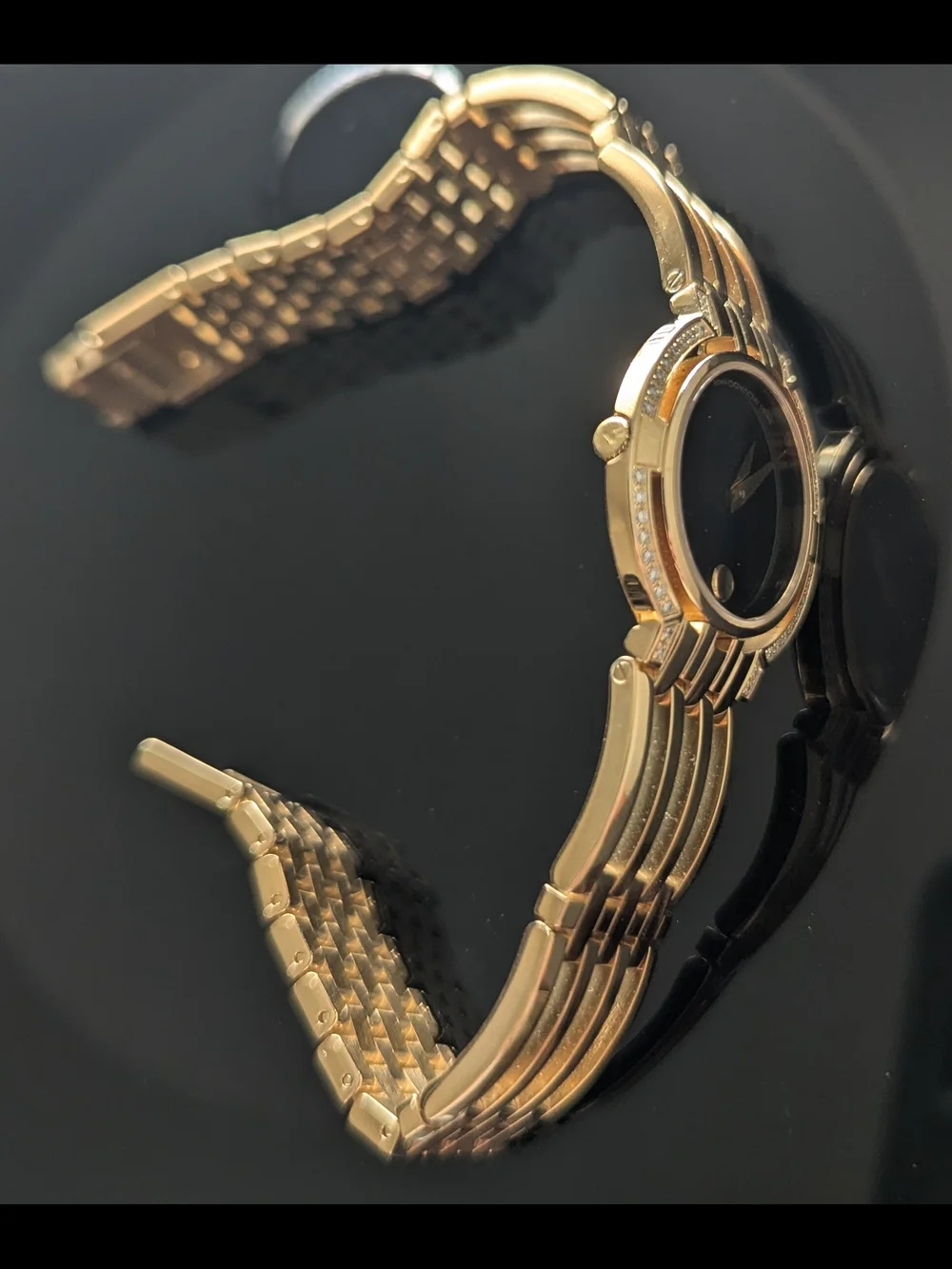 Movado Watch Women’s Gold Black Dial Diamond Bracelet $2795
